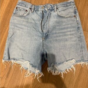 Agolde Blue Jean Shorts Distressed Raw-Edge Hem